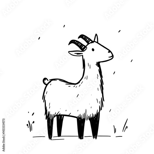 Hand-drawn vector illustration of a goat, capturing playful essence of farm life and wildlife. Suitable for various nature-themed projects and creative uses.