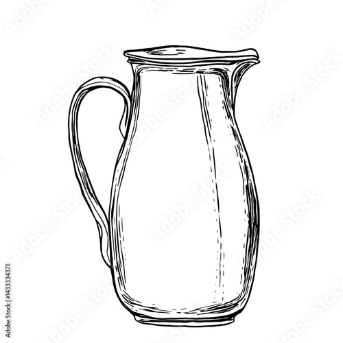 Elegant hand-drawn vector illustration of a pitcher, ideal for kitchen decor, culinary blogs, and hospitality designs. A timeless piece for artistic projects or branding endeavors.