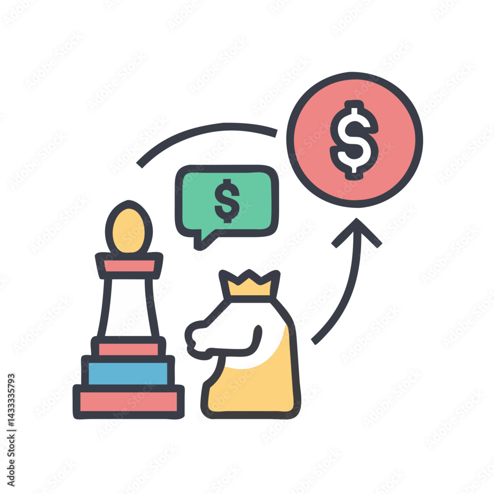 Fototapeta premium Chess Pawn, Knight and Currency Exchange Concept on Black
