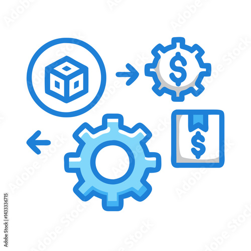 Product monetization and manufacturing workflow design illustration concept