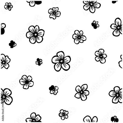 Delicate floral pattern featuring outlined blossoms on a pristine white backdrop