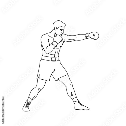 Male boxer cross punch — line art boxing movement, minimal combat illustration