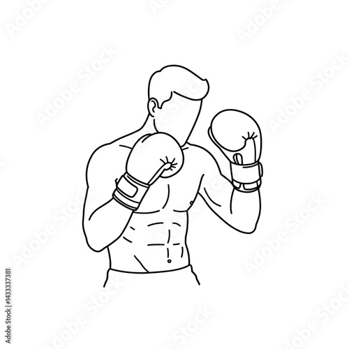 Male boxer blocking punch — defensive line art boxing stance illustration