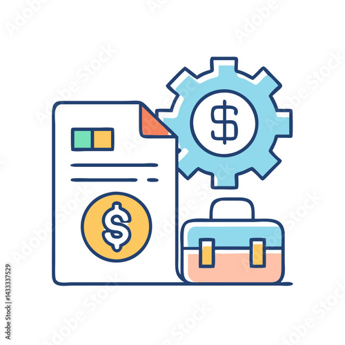 Financial Planning and Management Illustration with Coin and Gear