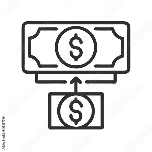 Money transfer, cash flow, income boost outline icon