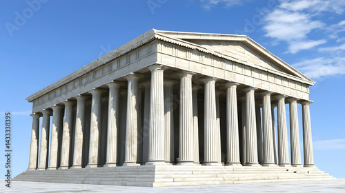 Ancient Greek temple under sunny sky  architectural design  history background  ideal for educational purposes