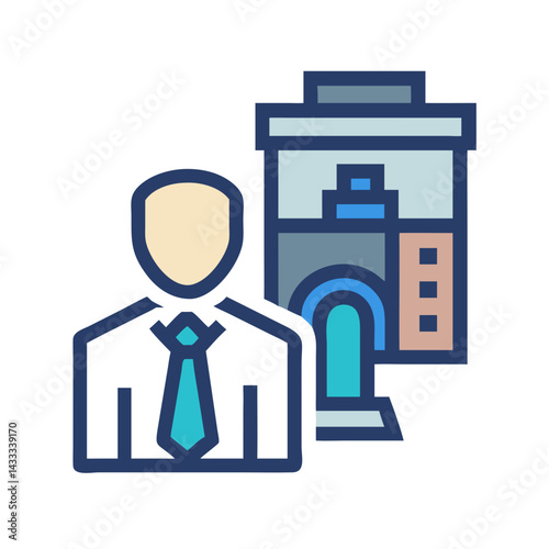 Real Estate Agent Icon with Building on Black Background