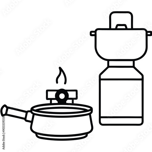Camping Food & Cooking Gear vector silhouette Line art illustration 