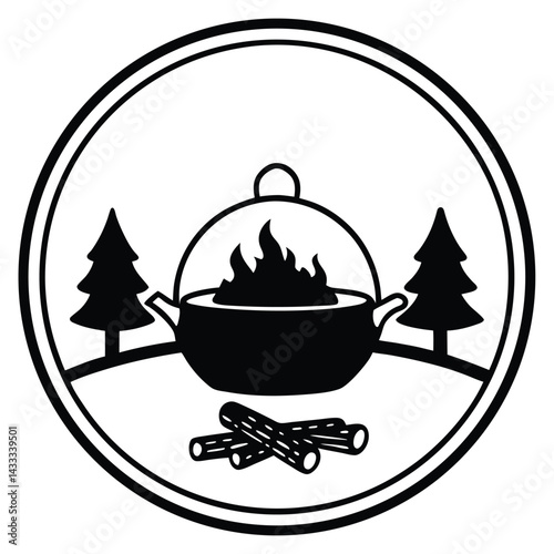 Camping Food & Cooking Gear vector silhouette Line art illustration 
