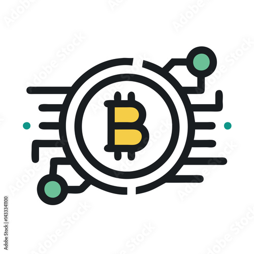 Bitcoin Network Icon, Cryptocurrency Symbol on Black Background
