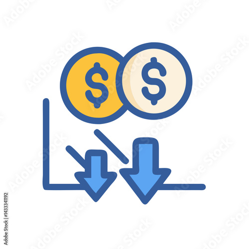 Dollar Coin Depreciation: Stock Market Downward Trend Illustration