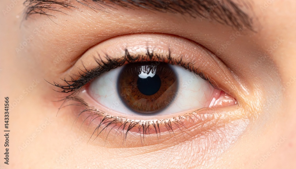 Obraz premium Close up Detailed View of a Woman's Brown Eye Iris Pupil and Eyelashes