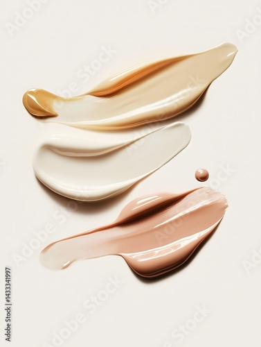 Makeup foundation swatches on a light beige background