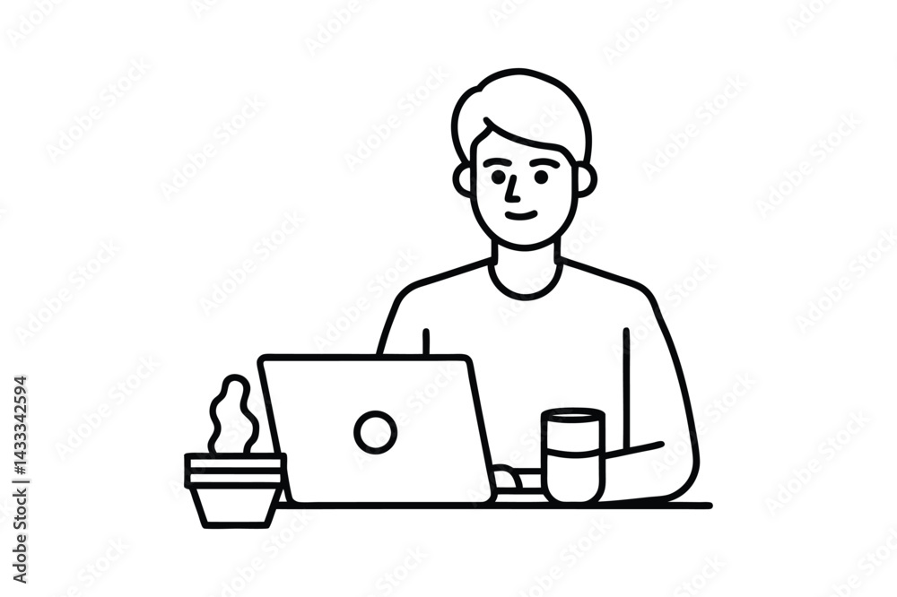 man working on laptop line art design man working on laptop line art design