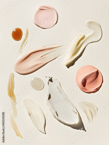 Samples smears of various types of skin care cosmetics