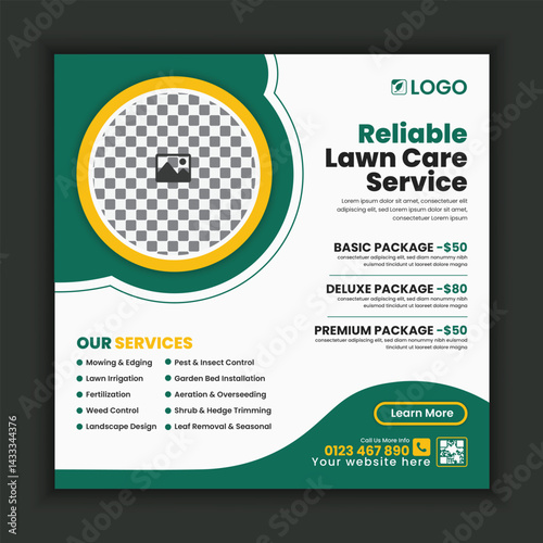 Corporate modern Lawn and gardening services, social media posts, or agriculture and organic food campaign posts, online banner design, web banner template