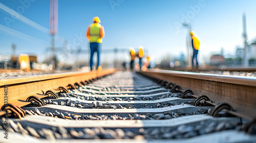 Construction Workers Inspecting Railroad Tracks