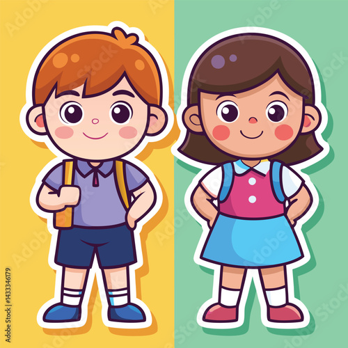 Cute school children with backpacks