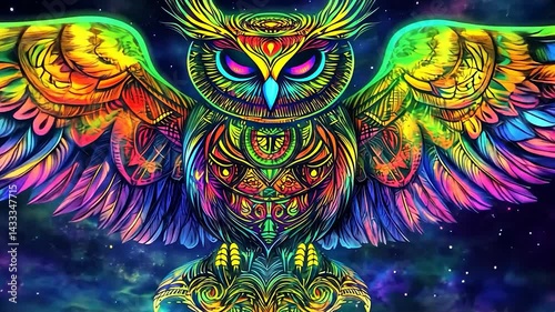 Psychedelic Owl in Cosmic Space