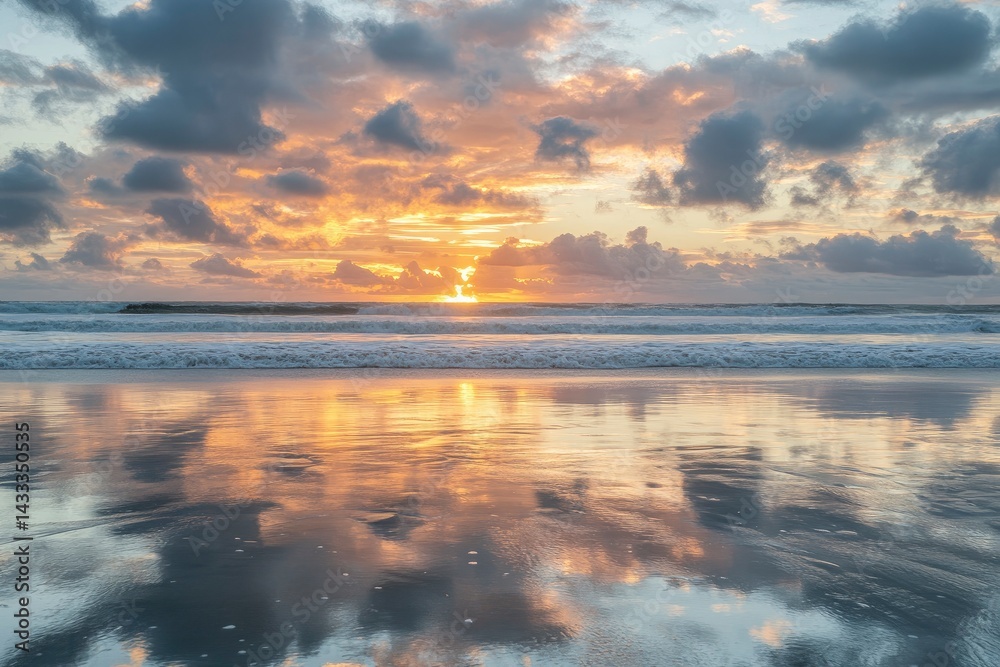 Naklejka premium Ocean Beach Sunset Reflection