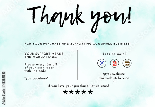 Blue Abstract Water Colour Splash Thank You Shopping an d Business Card