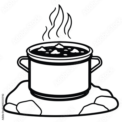 Camping Food & Cooking Gear vector line art silhouette illustration 