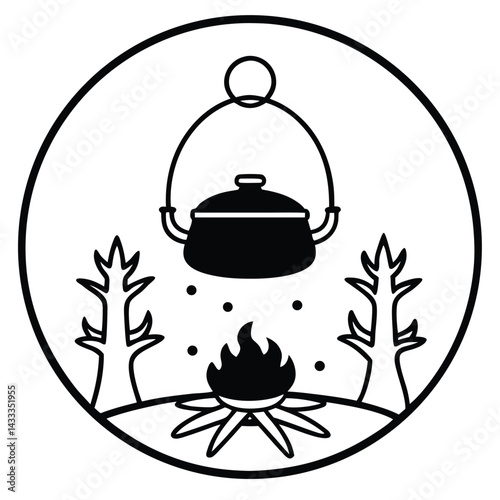 Camping Food & Cooking Gear vector line art silhouette illustration 