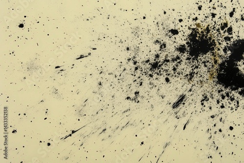 Abstract splatter art on a pale yellow surface.