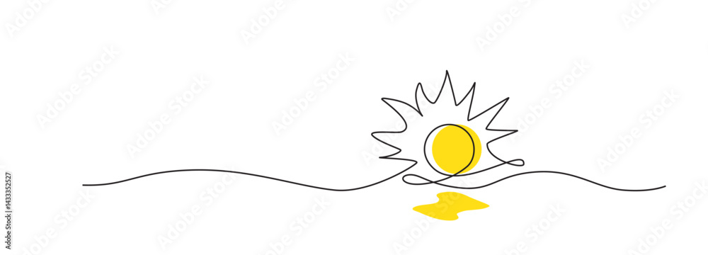 One line sun vector icon. Continuous sunshine outline, sunrise doodle, summer line illustration