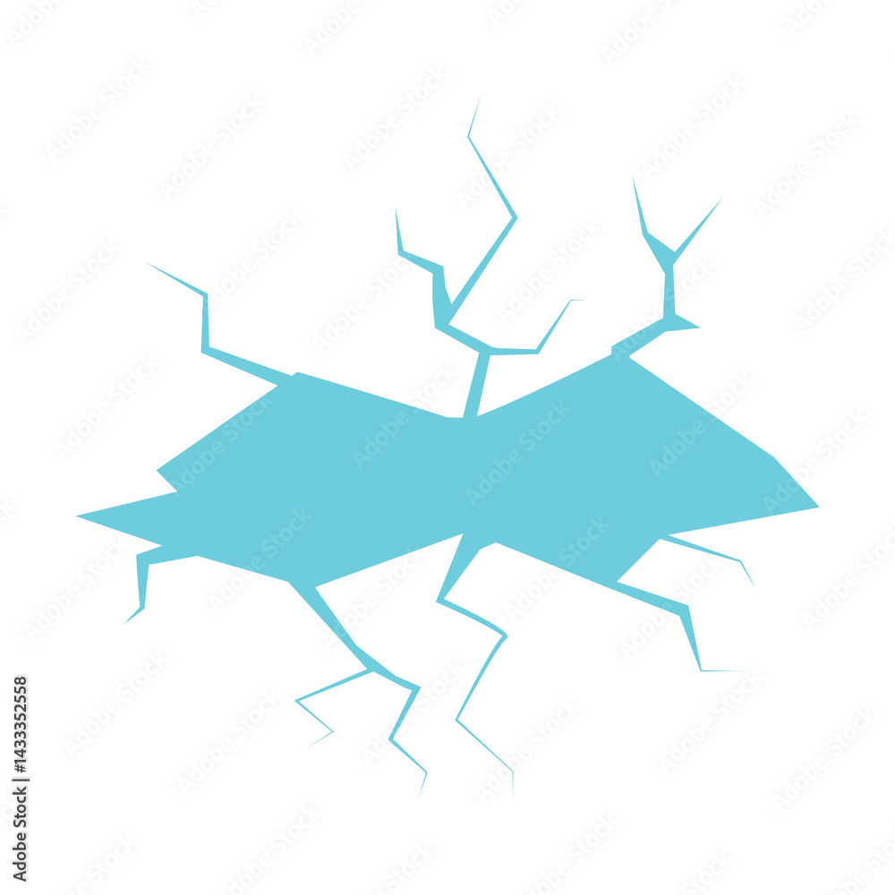 Ice crack icon. Hole in glacier, broken iceberg, glass damage symbol top view, cracked egg effect