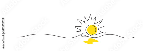 Obraz na płótnie One line sun vector icon. Continuous sunshine outline, sunrise doodle, summer line illustration w salonie