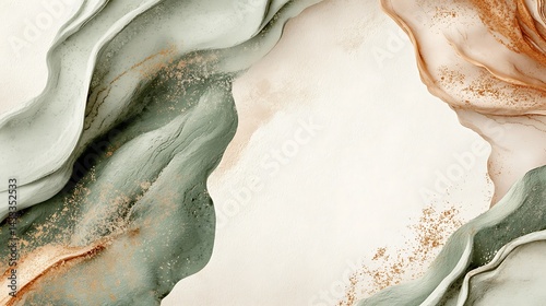 Abstract art with sage green, and gold.