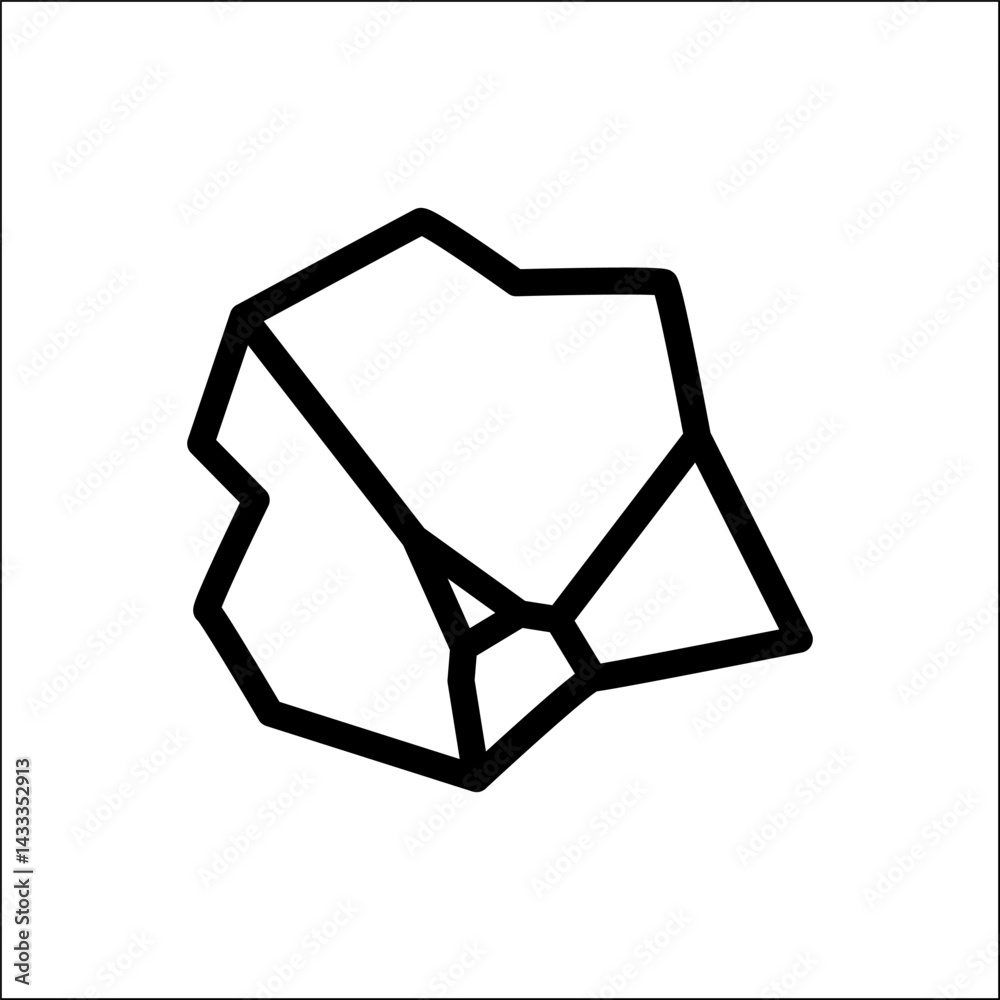Mined stone line icon. Mined rock stone sign, simple gravel symbol, game mountain mineral