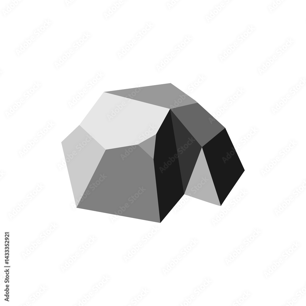 Big rock stone game flat icon. Solid iron ore symbol, one grey granite, single concrete stone