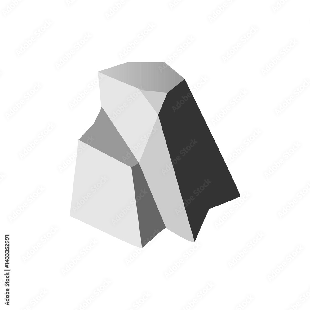 Big rock stone game flat icon. Solid iron ore symbol, one grey granite, single concrete stone