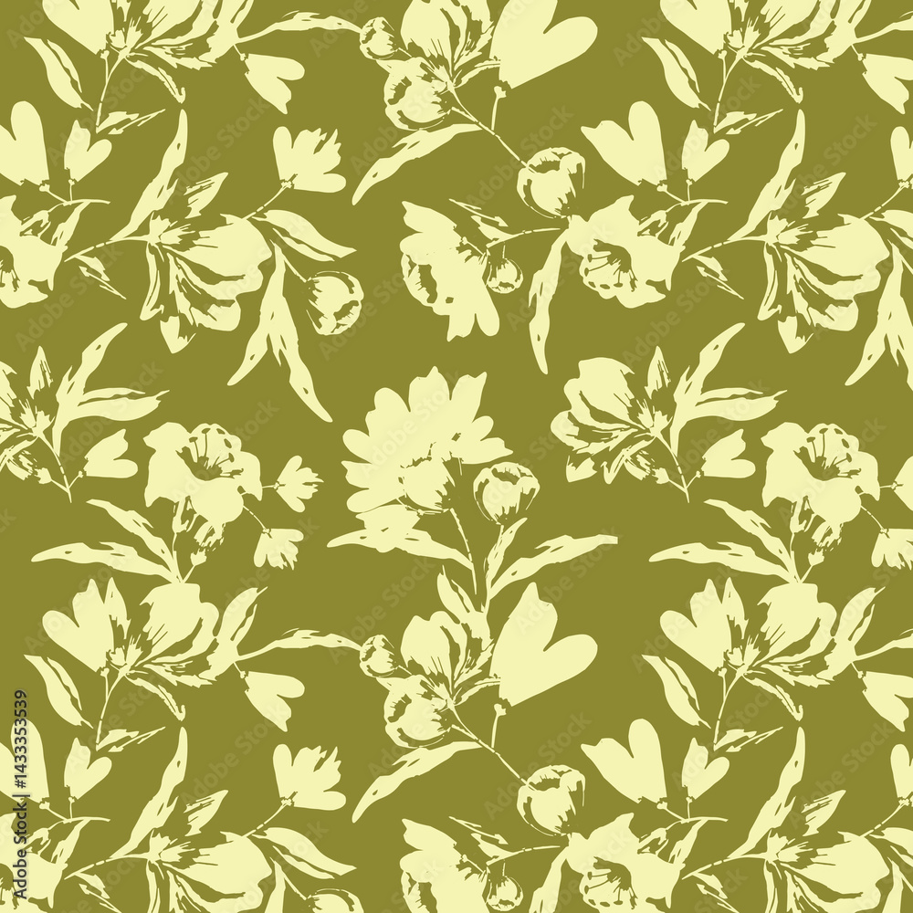 Fototapeta premium silhouette meadow flowers seamless pattern, Retro style design for fashion , fabric, web, wallpaper ,wrapping and all prints on vintage background 