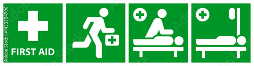 First aid sign set. Emergency medicine icons. Medical assistance labels.