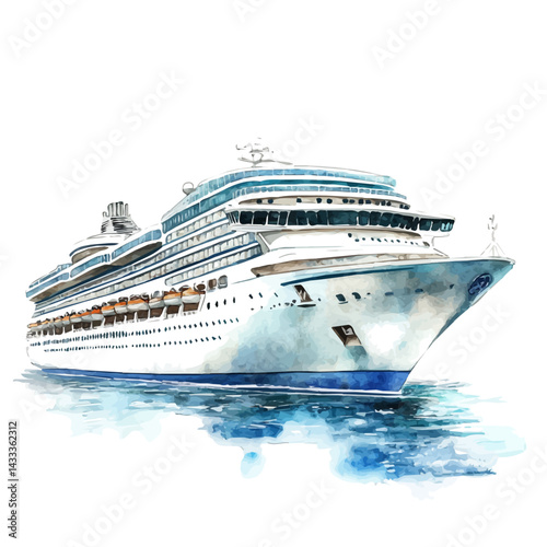 illustration of Luxury Cruise Ship, watercolor vector, isolated on a white background.