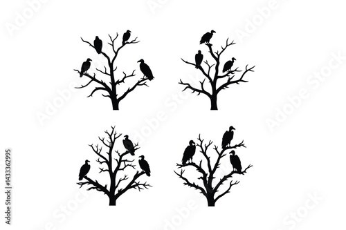 Nighttime Vultures Silhouette Vector Illustration