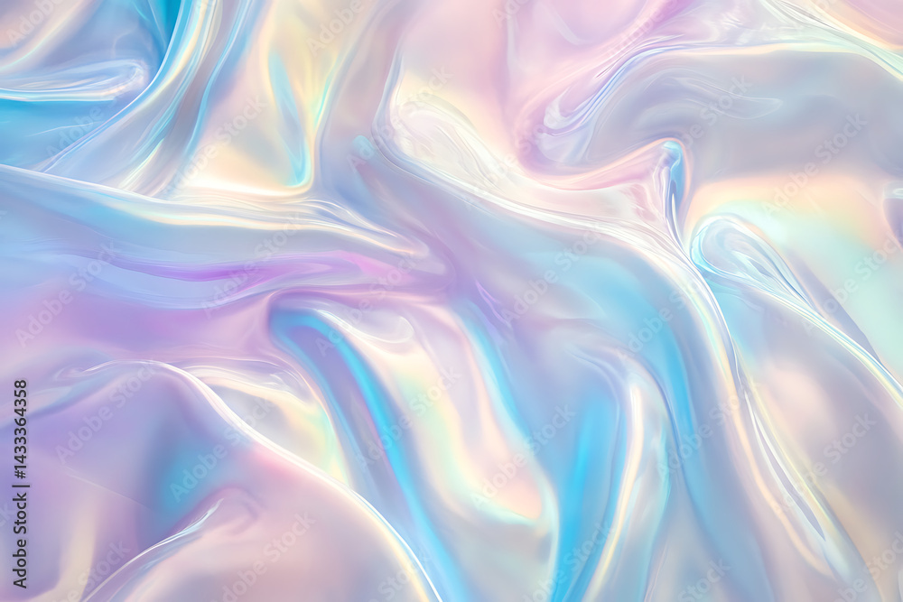 Obraz premium Holographic iridescent background with soft pastel colors and subtle waves for creating dreamy, ethereal designs or patterns.