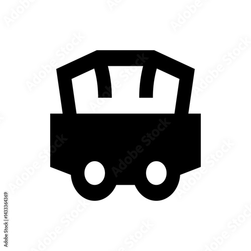 Illustration of a black minecart with two wheels and an open top on a white background design icon