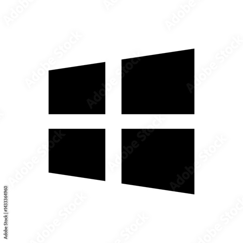A simple black and white illustration of a stylized window with four panes in a minimalist design style