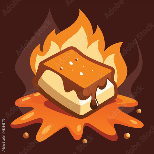 Camping Food & Cooking Gear vector silhouette illustration S’mores melting over hot coals, close-up vector with gooey textures