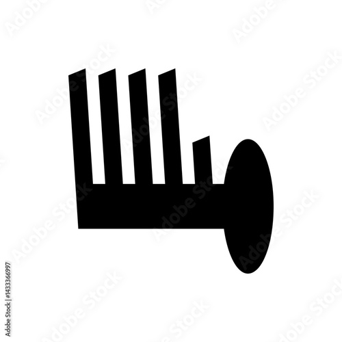 Illustration of a horizontal black shape with vertical bars and a circle on the right side of the image