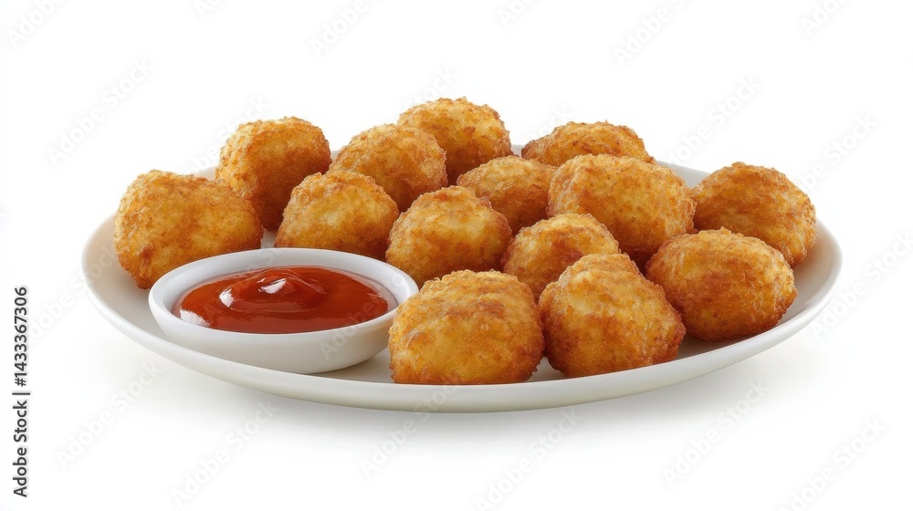 Crunchy Golden Snacks on Plate with Dipping Sauce Crunchy Golden Snacks on Plate with Dipping Sauce