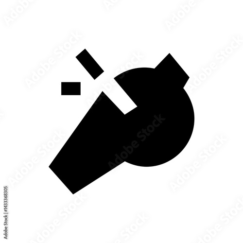 Illustration of a black whistle with a white mouthpiece and a small rectangular opening on the left side