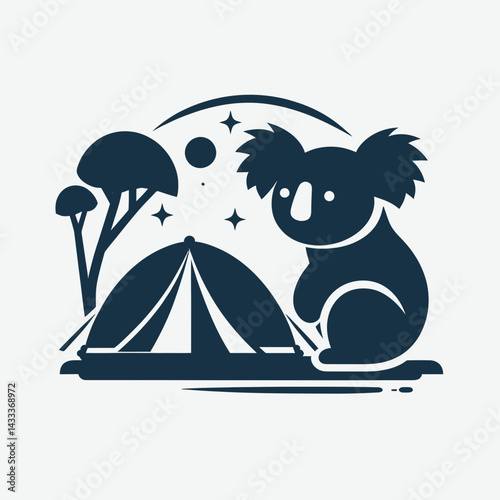 Koala Camping Tent. Funny Animal Vector Clip art. Roomy outdoor shelter for woodland adventure nature journey accommodation.