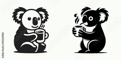 Koala Drinking coffee. Funny Animal Vector Clip art. Marsupial sipping java a cute fuzzy bear enjoying morning brew aroma.