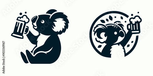 Koala drink beer. Funny Animal Vector Clip art. Australian marsupial savoring beverage chilling enjoys brew.
