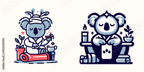 Koala Having a spa day. Funny Animal Vector Clip art. Marsupial experiencing pampering session blissful relaxation treatment beauty.